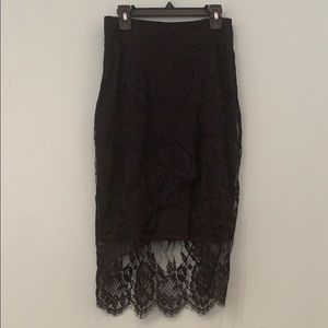 Black lace open leg mini skirt